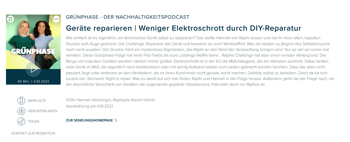 Screenshot Grünphase Podcast Reparatur
